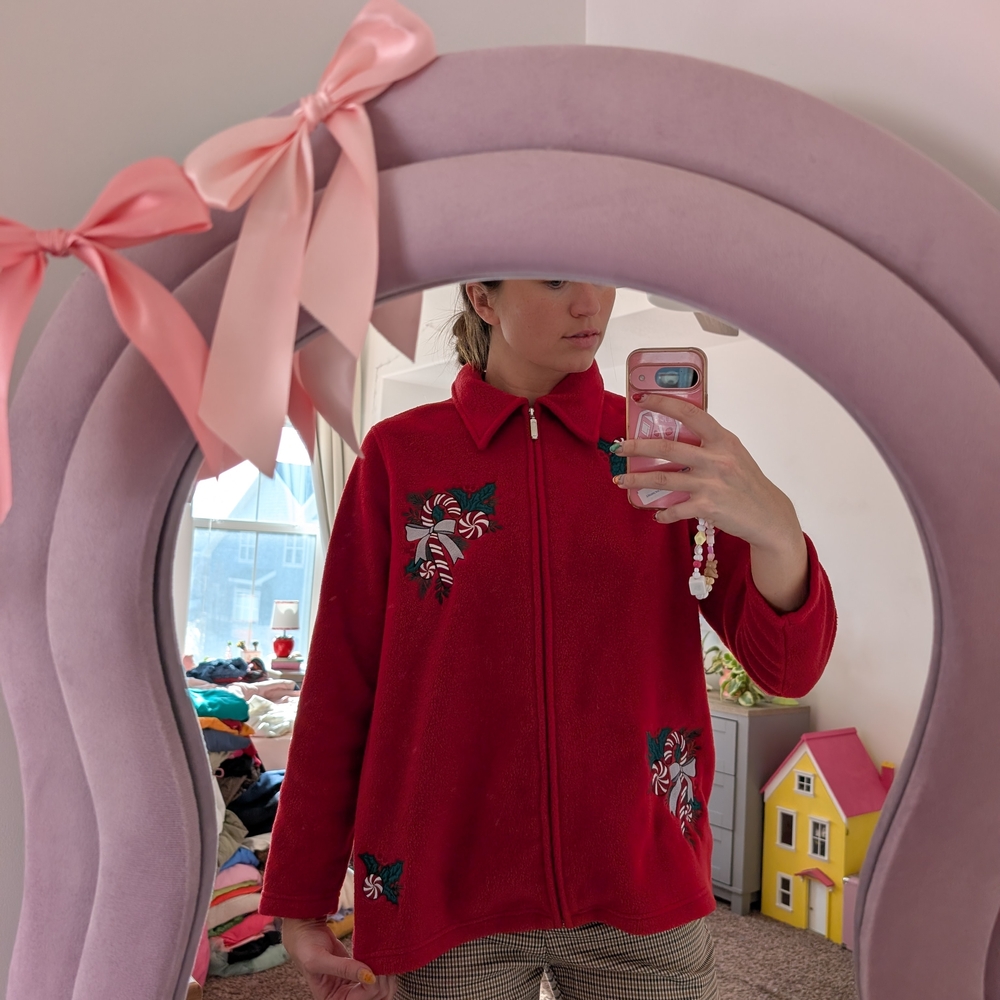 Vintage Christmas Holiday Embroidered Red Jacket Size 1X